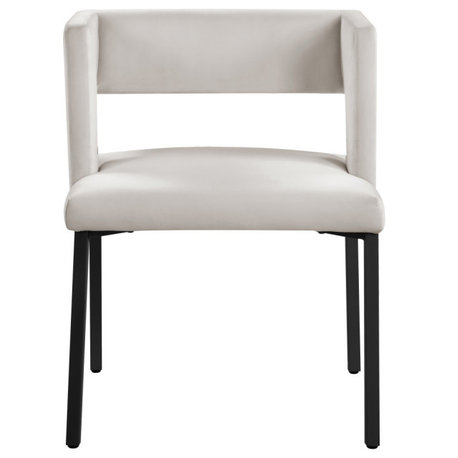 The Caleb Dining Chair, Cream and Matte Black, Velvet and Iron, Set of 2