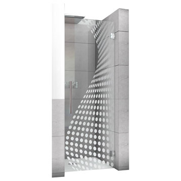 Hinged Alcove Shower Door With Circle Wave Design, Non-Private, 32"x70" Inches, Right