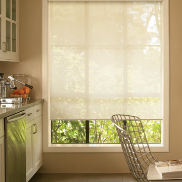 Modern, Bright Kitchen Roller Shades | Solar 5% Shades in White/Linen