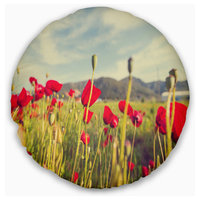 Wild Red Poppy Flowers in Field Flower Throw Pillow, 20" Round
