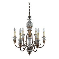 6 Lights Antique Pendant Light with Wand Shape Centerpiece - Chandeliers