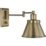 Progress Lighting - Hinton Collection Vintage Brass Swing Arm Wall Light - Enjoy focused task lighting with the industrial demeanor of this one-light swing arm wall bracket. A metal shade is ready to provide you with focused task light wherever illumination is called upon. The light fixture's signature adjustable arm is coated in a vintage brass finish and makes this wall light a favorite choice for when you want to read your favorite novel before bed.