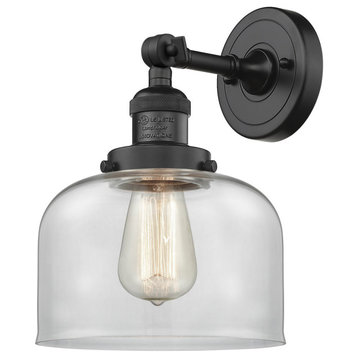 Large Bell 1-Light Sconce, Clear Glass, Matte Black