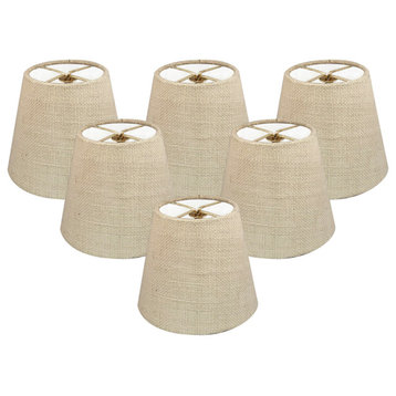 Royal Designs Clip On Chandelier Lamp Shade, Natural Burlap, 6 Inch, Set of 6
