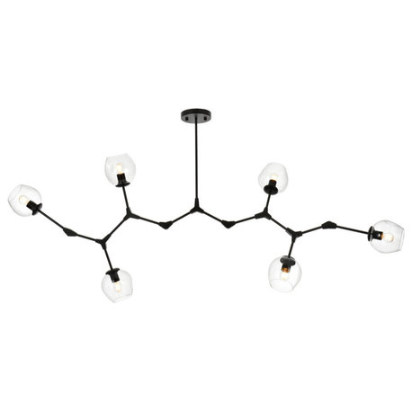 Elegant Lighting 1712G70 Cavoli 6 Light 70"W Abstract Chandelier - Black