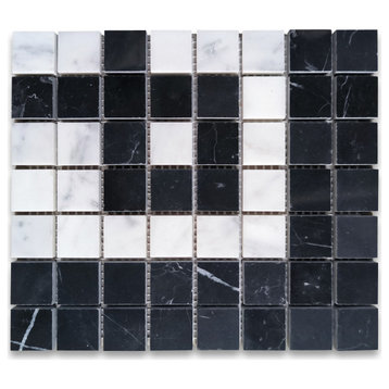 Carrara White Marble Greek Key Mosaic Corner Tile Nero Black Polished, 1 sheet