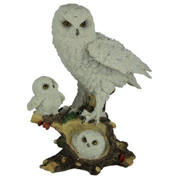 Owl Little Family Mother Snowy Owl and Owlets Wildlife Statue