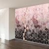 Pink Gray Gradient Cubes Wall Mural, 4 Panel, 100" wide