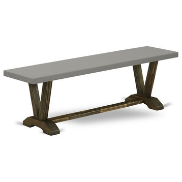 East West Furniture V-Style 15x60" Wood Dining Bench in Jacobean/Cement Gray