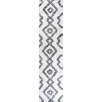 Deia Moroccan Style Diamond Shag, White/Black, 2x10