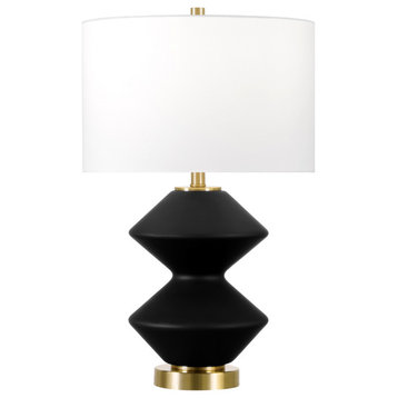 23" Black and Gold Glass Table Lamp With White Drum Shade