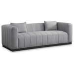 Meridian Furniture - Lucia Beige Linen Textured Fabric Chair, Grey, Sofa - Succumb to the welcoming comfort of this Lucia textured linen fabric living room sofa. This oversized sofa offers you the room you need to cozy up with a book or a cup of hot tea. Its rich grey linen textured fabric feels soft and inviting against the skin, and the plump back cushion adds to its relaxing feel against your body. Deep channel tufting keeps the sofa's fill intact, and it rests on a contrasting black solid wood base for resilient support.