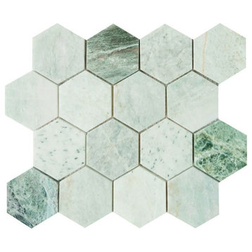 Mosaics Tile Marble Onyx Hexagon 3x3 - Green - for Floors Walls