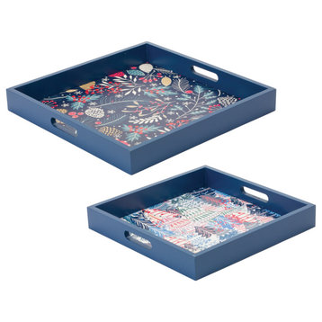 Berry and Pine Tree Holiday Tray, 2-Piece Set