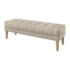 Majestic Button Tufted Velvet Bench With Round Legs, Beige, Large