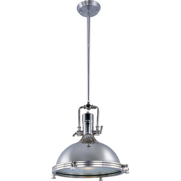 Hi-Bay 1-Light Pendant, Polished Nickel With Frosted Glass/Shade
