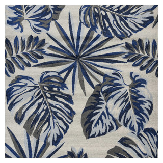8'X11' Grey Blue Machine Woven Oversized Tropical Leaves Indoor Area ...