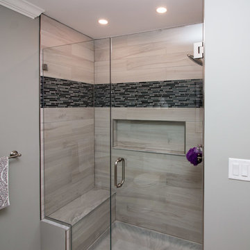 Modern Edimax Astor shower tile wall bath remodel w/ swanstone shower pan