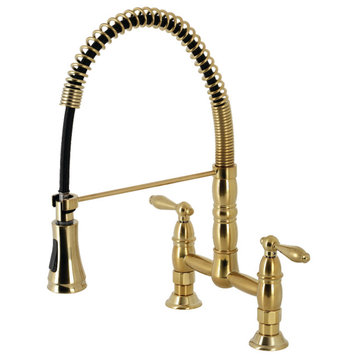 GS1277AL Two-Handle Deck-Mount Pull-Down Sprayer Kitchen Faucet, Brushed Brass