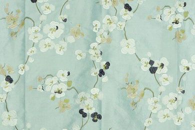 Blue Embroidered Floral Dupioni Silk Fabrics