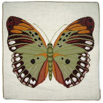 Butterfly Gross Point Pillow, Orange and Green