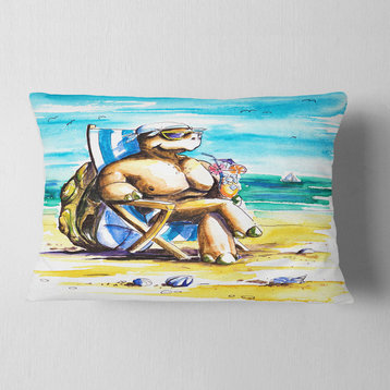 Turtle Enjoying Holidays on Beach Seashore Throw Pillow, 12"x20"
