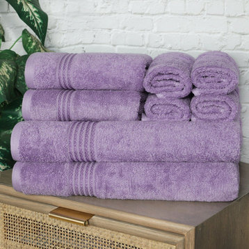 8 Piece Egyptian Cotton Solid Face Hand Bath Towels, Royal Purple