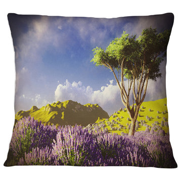 Bright Lavender Garden Field Modern Landscape Printed Throw Pillow, 16"x16"