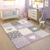 Kids Rug Checkered With Hearts and Crowns, Purple, 6'7"x9'6"