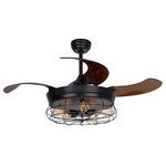 Whoselamp - 46" Cage Retractable Ceiling Fan, Black - Specifications: