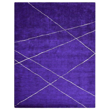 Hand Knotted Loom Silk Mix Area Rug Geometric Purple Beige