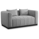 Meridian Furniture - Lucia Beige Linen Textured Fabric Chair, Grey, Loveseat - Succumb to the welcoming comfort of this Lucia textured linen fabric living room loveseat. This oversized loveseat offers you the room you need to cozy up with a book or a cup of hot tea. Its rich grey linen textured fabric feels soft and inviting against the skin, and the plump back cushion adds to its relaxing feel against your body. Deep channel tufting keeps the loveseat's fill intact, and it rests on a contrasting black solid wood base for resilient support.