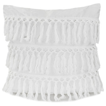 Stylish Fringe Tassels Decorative Throw Pillow, White, 18"x18"