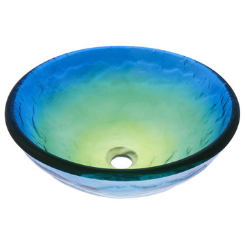 Mare Blue Ombré Round Tempered Glass Vessel Bathroom Sink