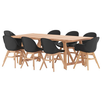 Amazonia 9 Piece Rectangular Patio Dining Set, Black Plastic/Resin Chairs