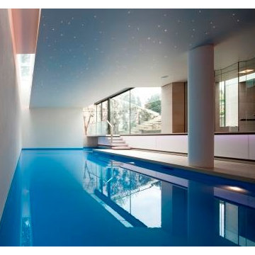 Indoor basement pool with spa