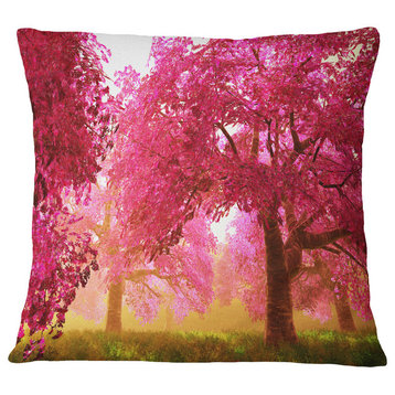 Mysterious Red Cherry Blossoms Landscape Printed Throw Pillow, 18"x18"