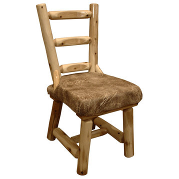 White Cedar Log Upholstered Ladder Back Dining Chair, Emerson Buff