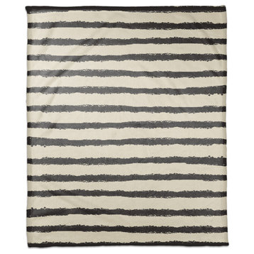 Cream Stripes on Black 50x60 Coral Fleece Blanket