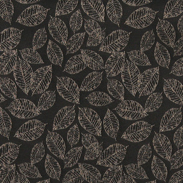 Black, Textured Leaves Woven Upholstery Fabric By The Yard