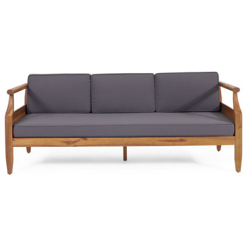 Bianca Outdoor Mid-Century Modern Acacia Wood 3 Seater Sofa, Teak/Dark Gray