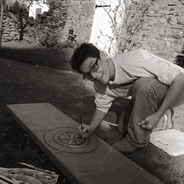 Bluestone carving - True North Garden Paver- In Process