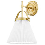 Hudson Valley Lighting - Aldridge 1-Light Wall Sconce, Aged Brass - Traditional design with an updated look, Aldridge is pretty in pleats. A metal strap adds a spark of color above the classic cone-shaped shade that's pleated on the outside and smooth Belgian linen on the inside. Bright light spreads down from this highly usable, very adaptable style.