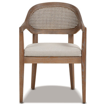 Americana Mid-Century Modern Cane Back Dining Chair, Taupe Beige