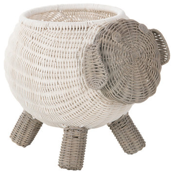 Rattan Sheep Kid's Storage Basket, White & Gray