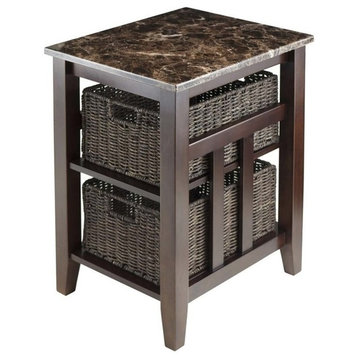 Pemberly Row Transitional Solid Wood Side Table with 2 Baskets in Walnut