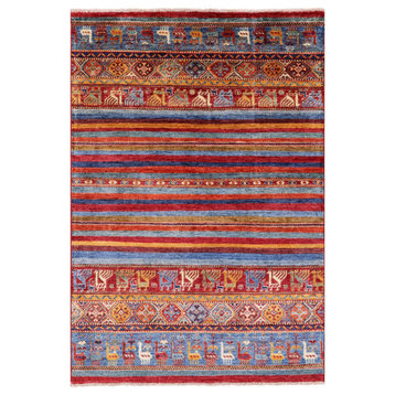 Handmade Persian Tribal Gabbeh Wool Rug 4' 1" X 6' 1" - Q12677