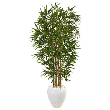 5' Bamboo Artificial Tree, Oval White Planter