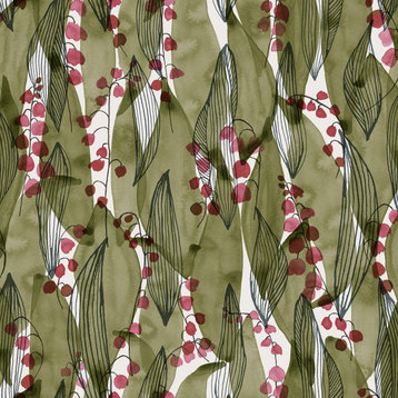 Lily of the Valley Wallcovering, Olive, Sample, Peel and Stick