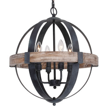 Farmhouse 4-Light Weathered Oak Wooden Orb Chandelier